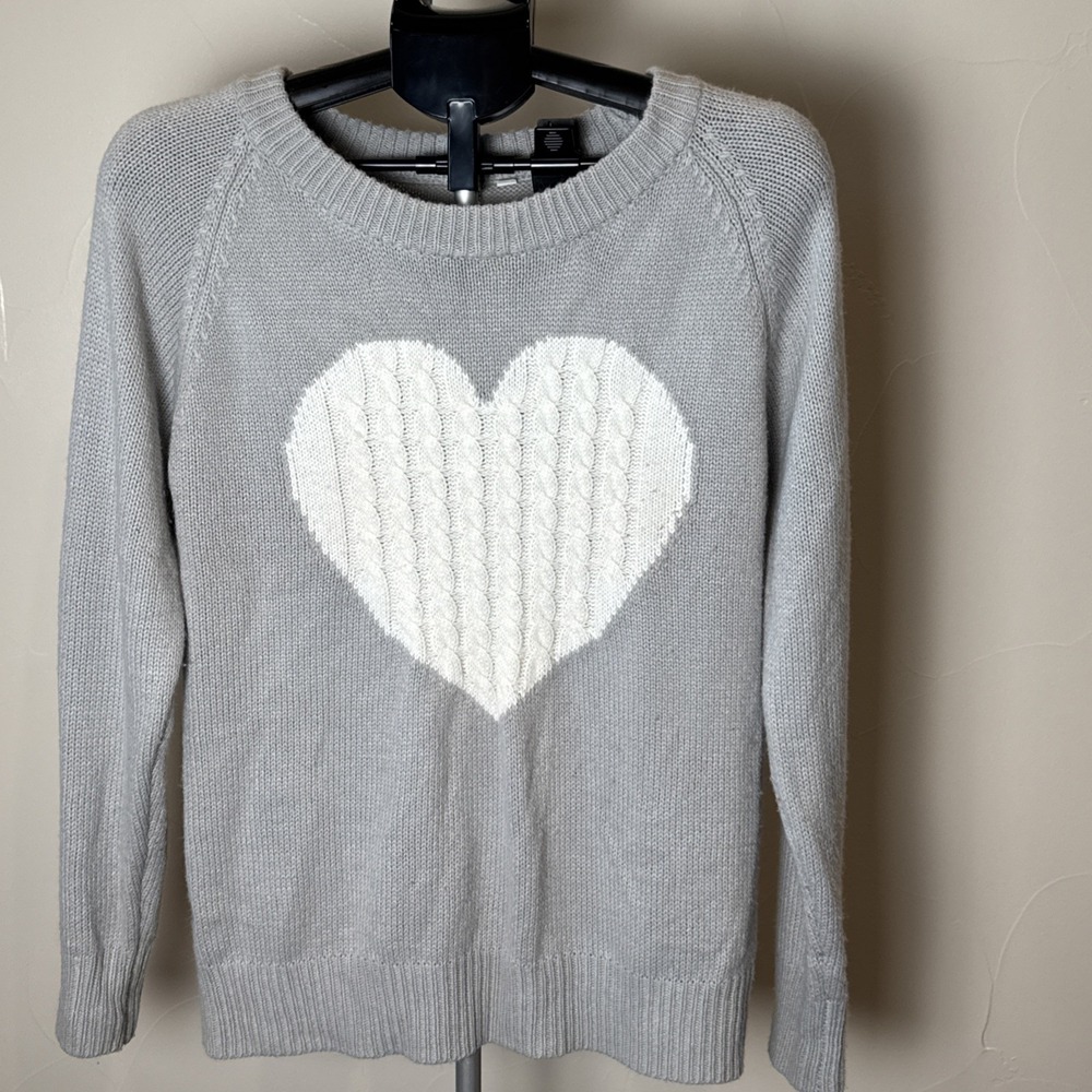 Boutique‎ Heart Print Knit Sweater Top Oversized M
